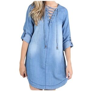 ALTAR’D STATE Denim Lace Up Shirt Dress L NWT